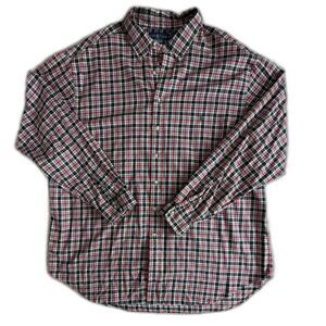 Ralph Lauren 4XLT Big Tall Plaid Button Down Shirt Red Navy Green Cream Plaid